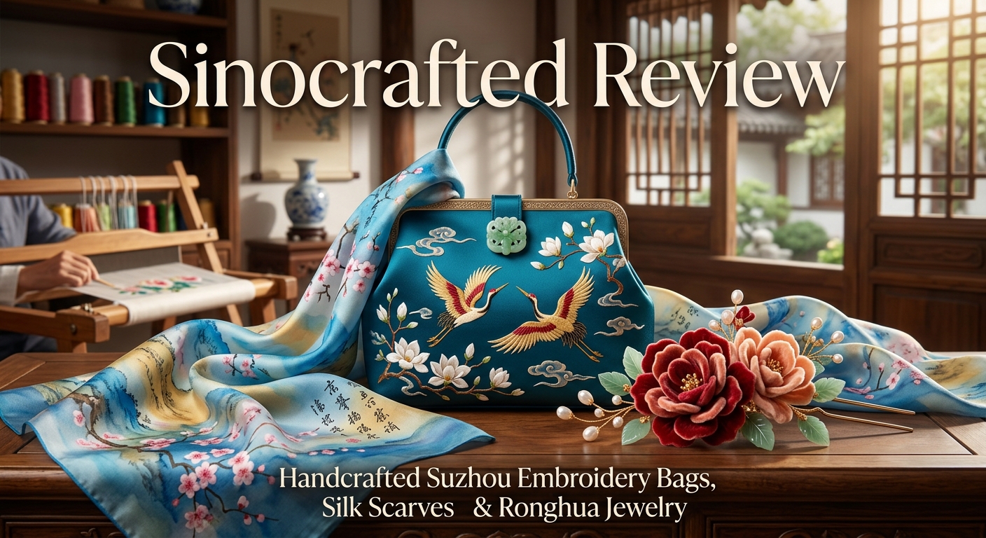 Sinocrafted Review: Handcrafted Suzhou Embroidery Bags, Silk Scarves & Ronghua Jewelry